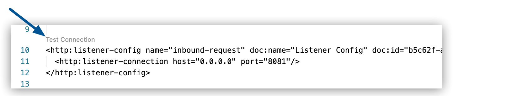 HTTP Listener Test Connection link in the code editor