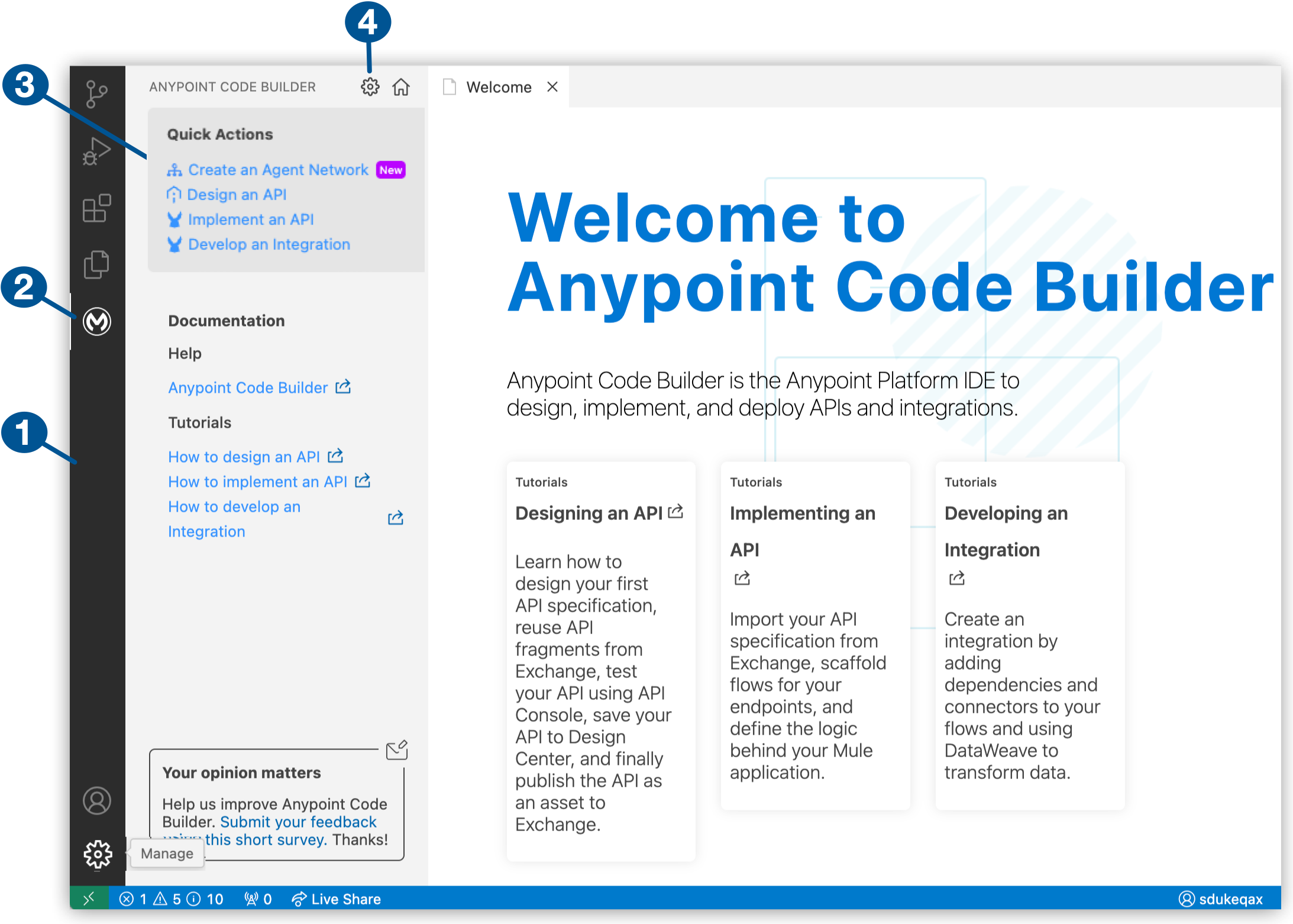 Welcome mat in Anypoint Code Builder