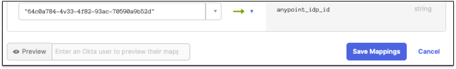 An example of a mapped anypoint_idp_id attribute