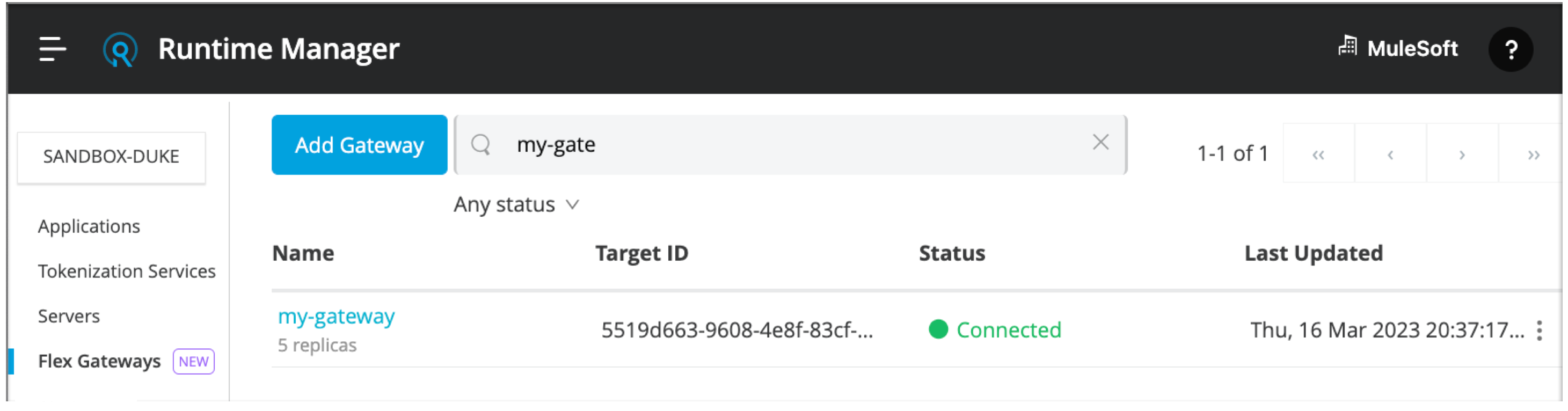 A table of Omni Gateway details, such as name, ID, status, and last updated timestamp