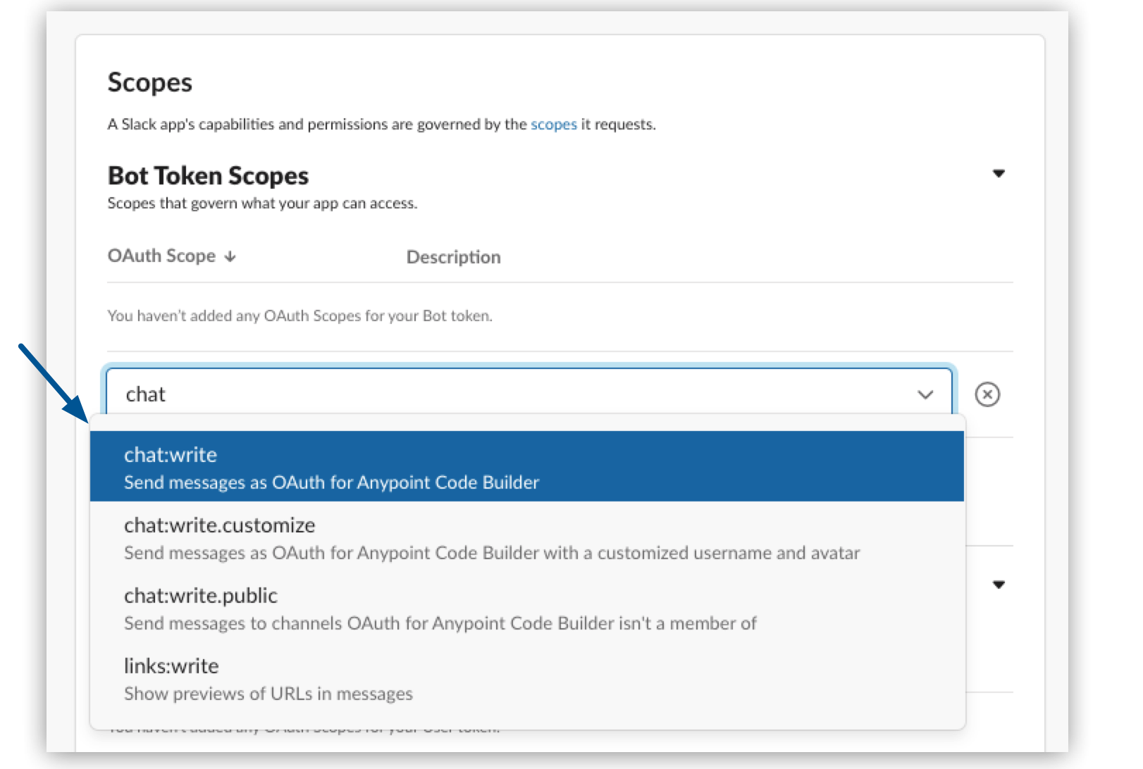 Slack での OAuth スコープの追加
