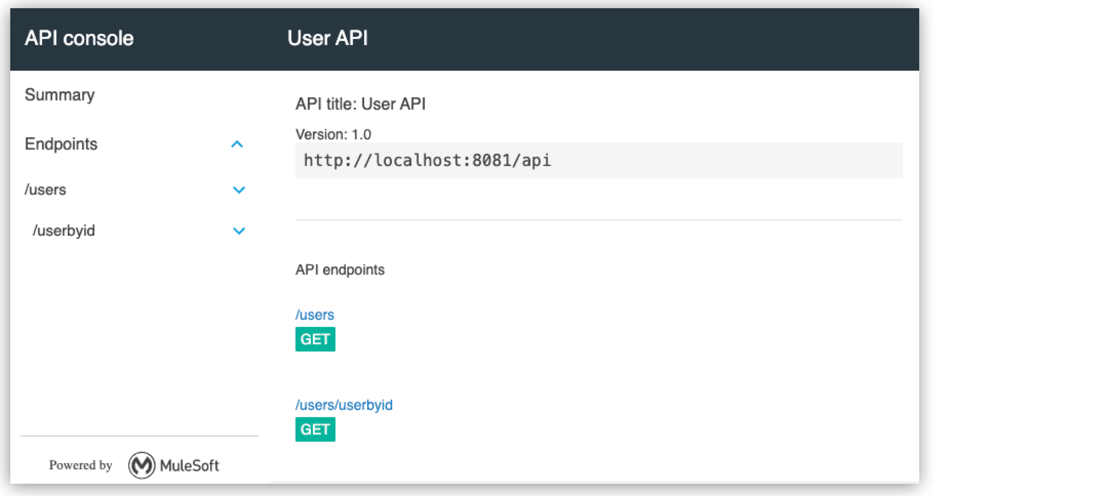 API Console バージョン情報