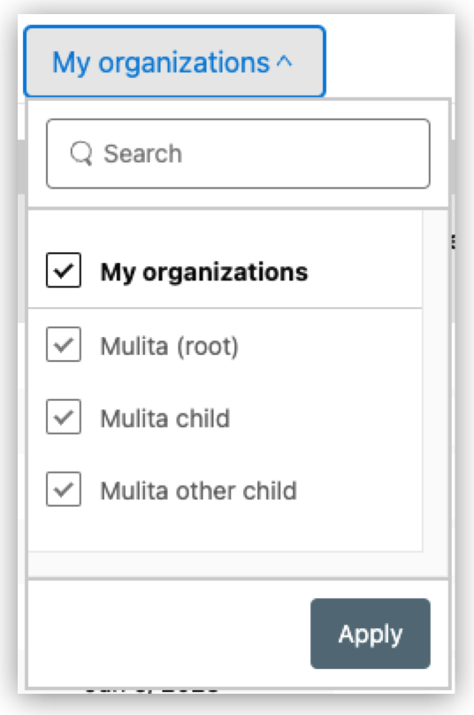 「My organizations (自分の組織)」 メニュー