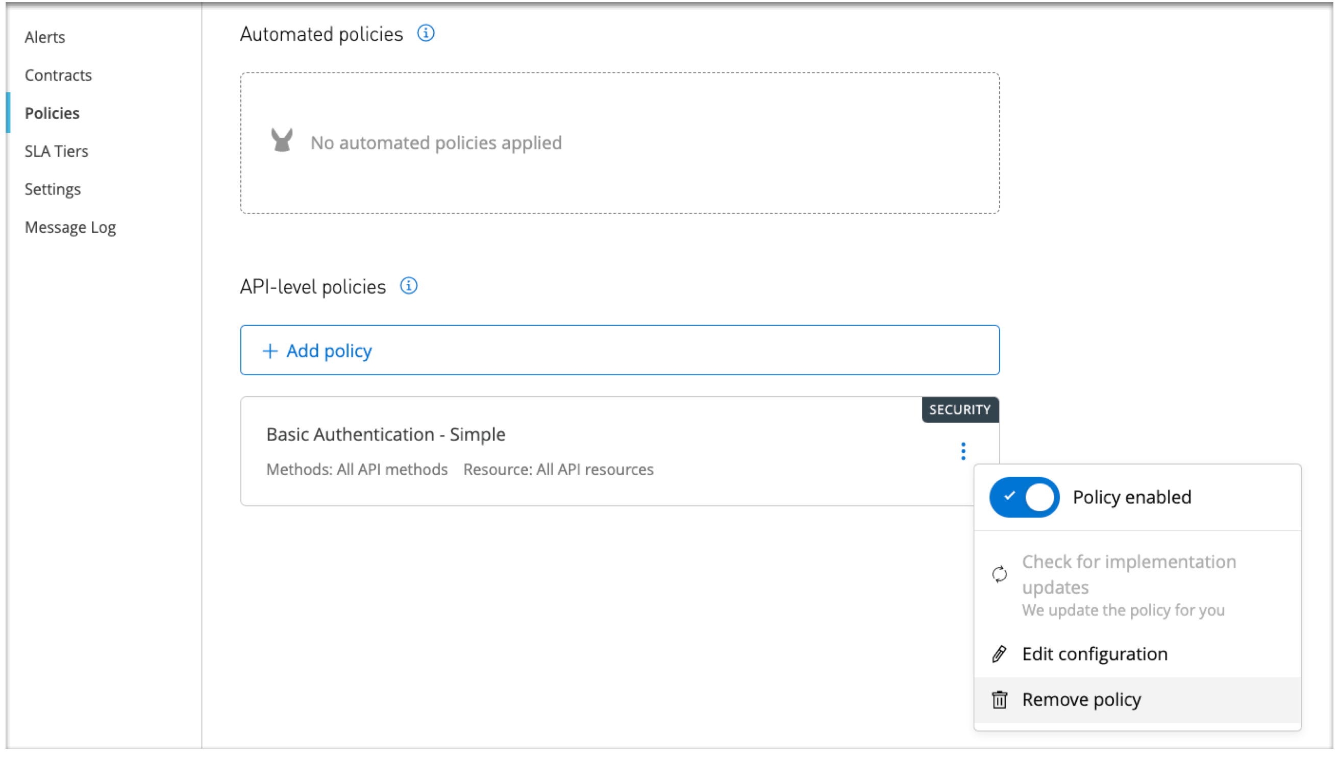 自動化された API レベルのポリシー設定