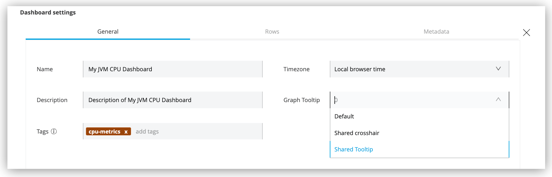 Dashboard general configurations
