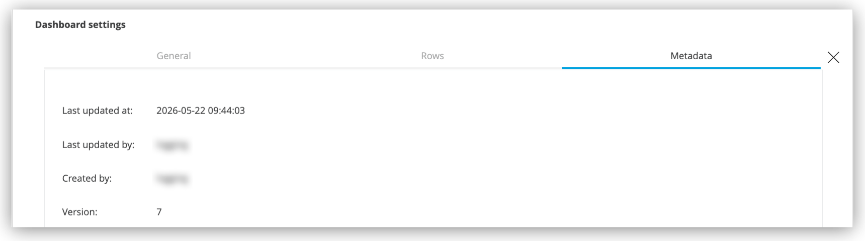 Dashboard metadata