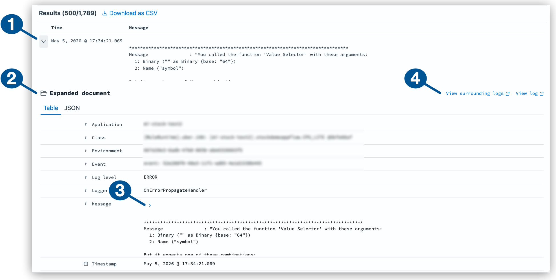 Expanded Log Message