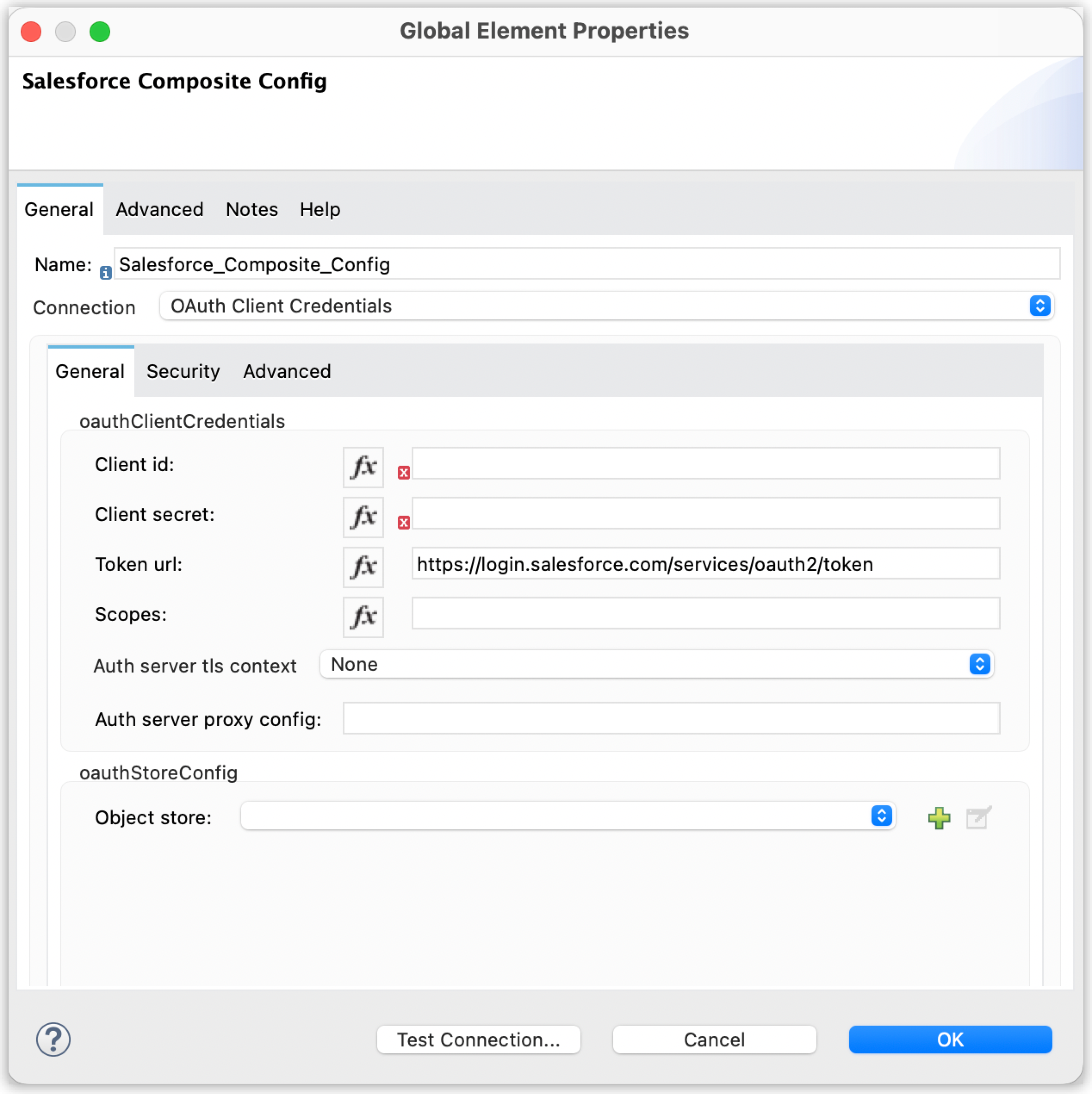 Global configuration window for OAuth Client Credentials